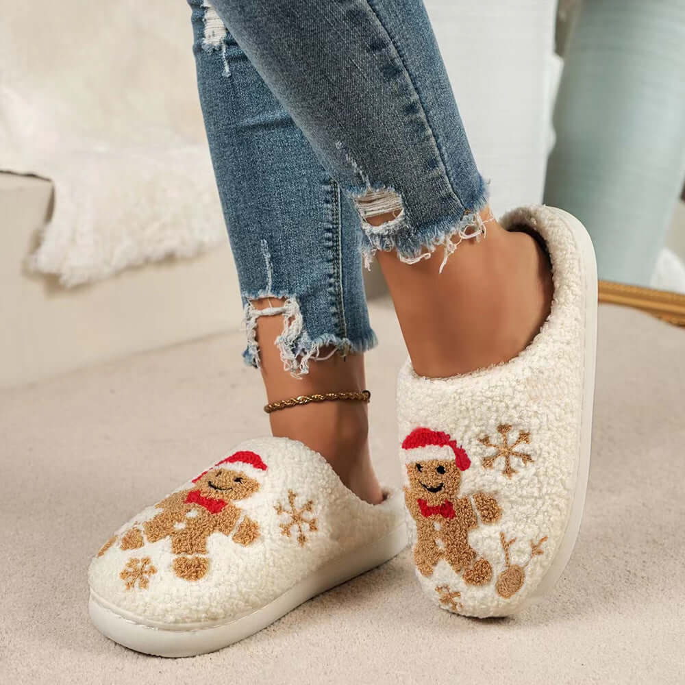 Christmas Snowflake Slippers with plush lining and festive snowflake design.