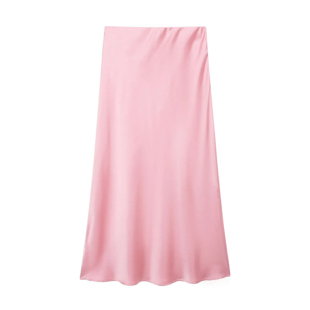 Satin Pleated Midi Skirt