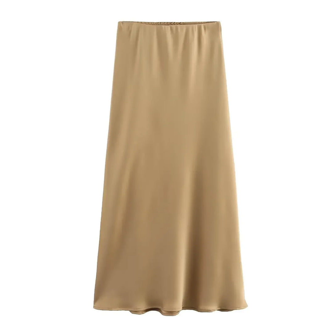 Satin Pleated Midi Skirt