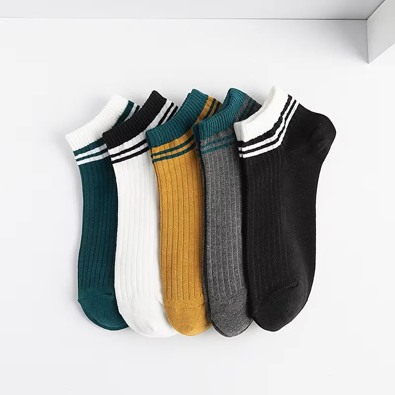 10 Pairs Men's Polyester Boat Socks - Black, White, Grey, Soft & Breathable