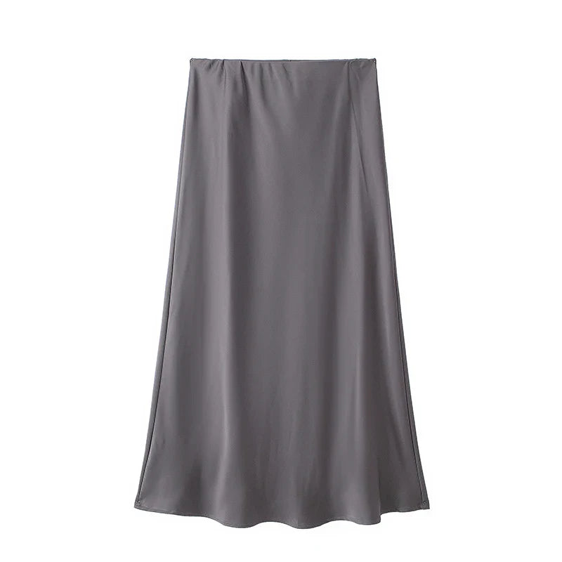 Satin Pleated Midi Skirt