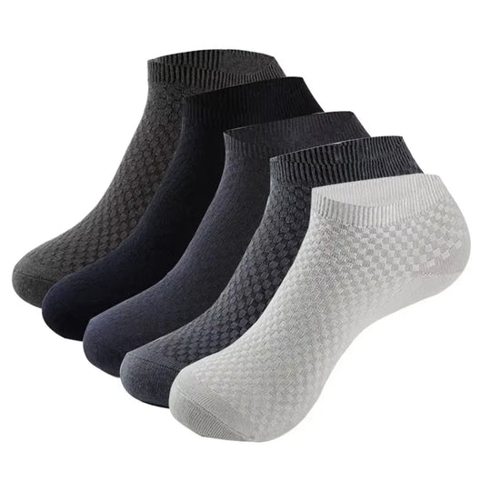 10 Pairs Men's Polyester Boat Socks - Black, White, Grey, Soft & Breathable