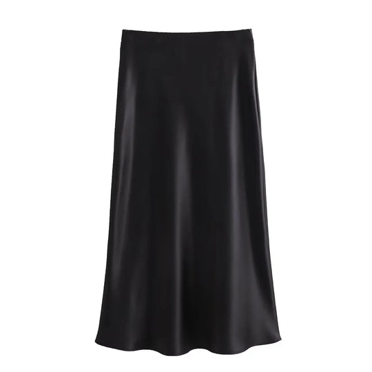 Satin Pleated Midi Skirt