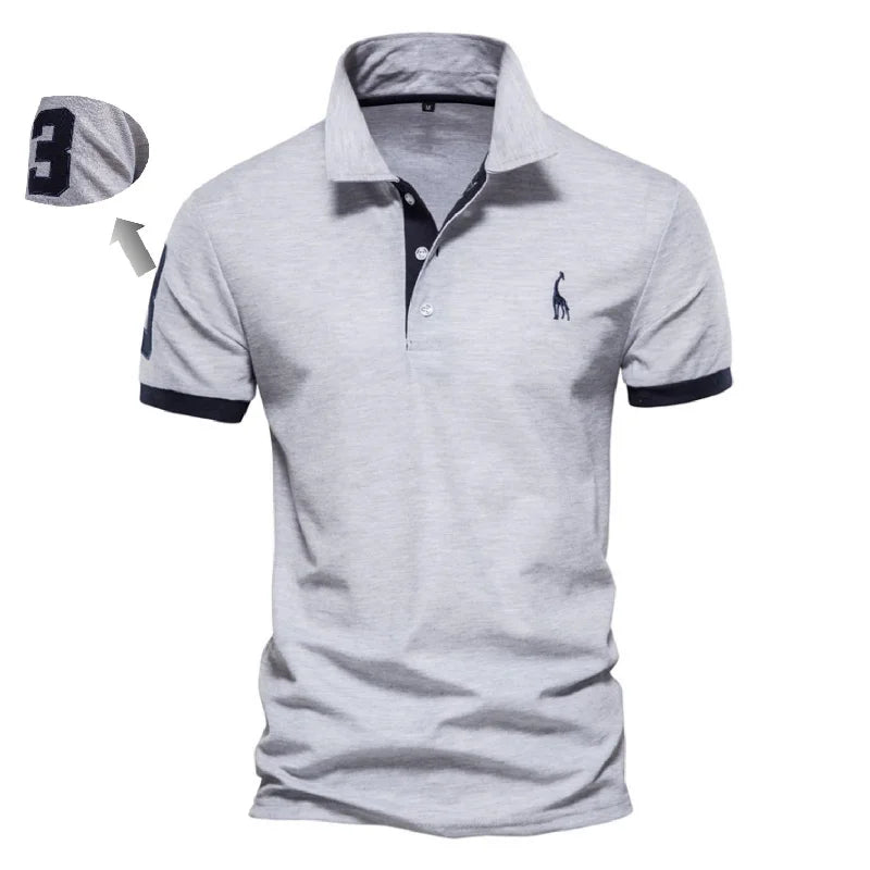 AIOPESON Embroidered Cotton Polo Shirt