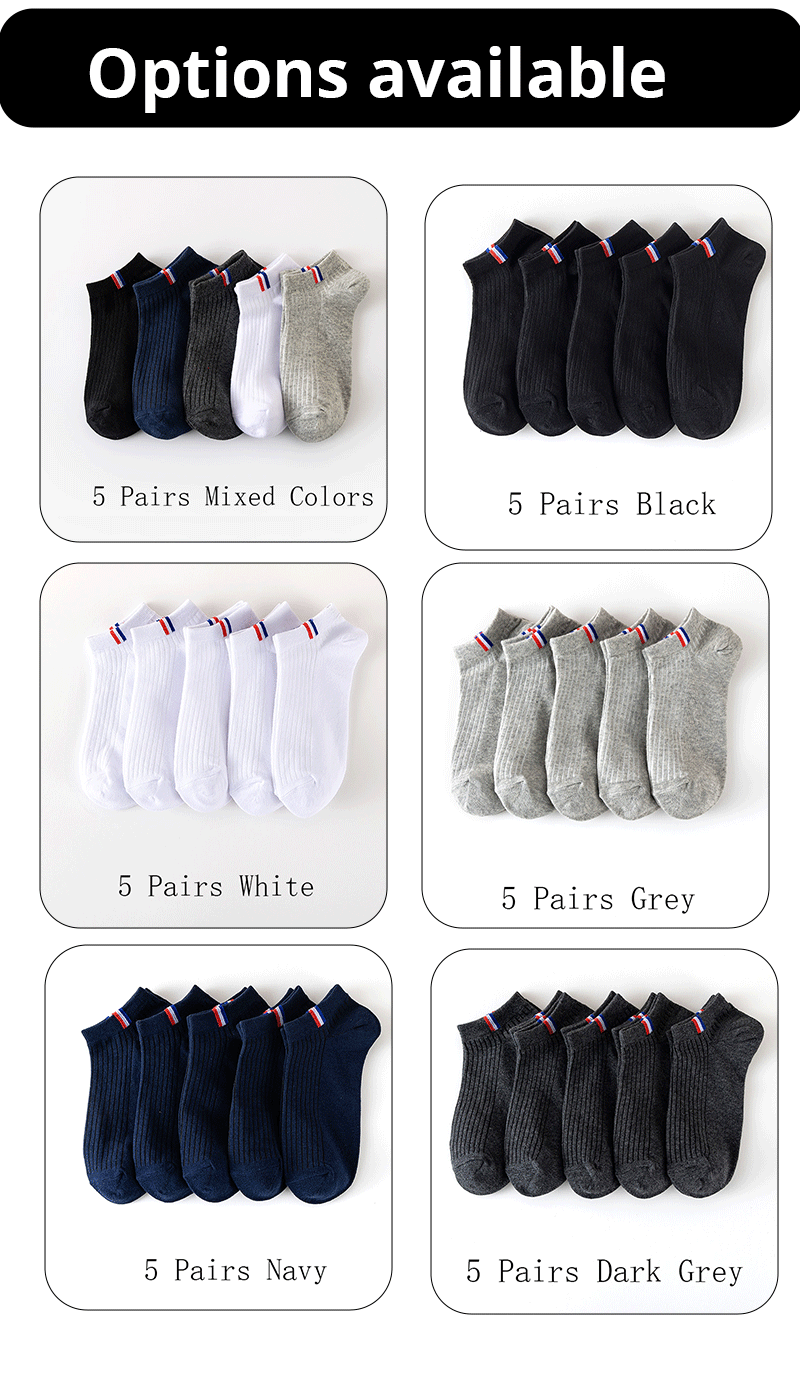 5 Pairs of Lightweight Summer Socks - Breathable & Sweat-Absorbing