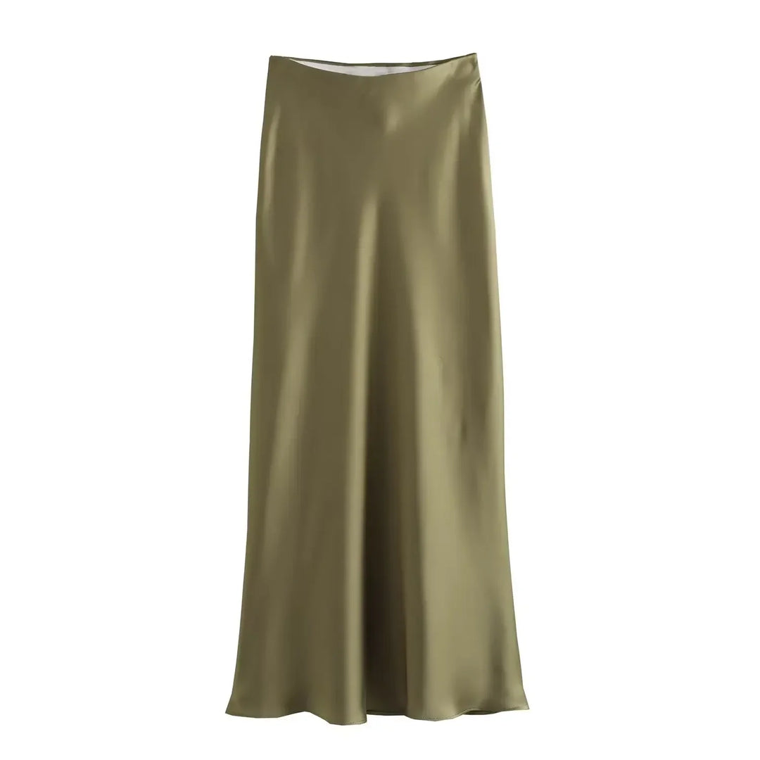 Satin Pleated Midi Skirt