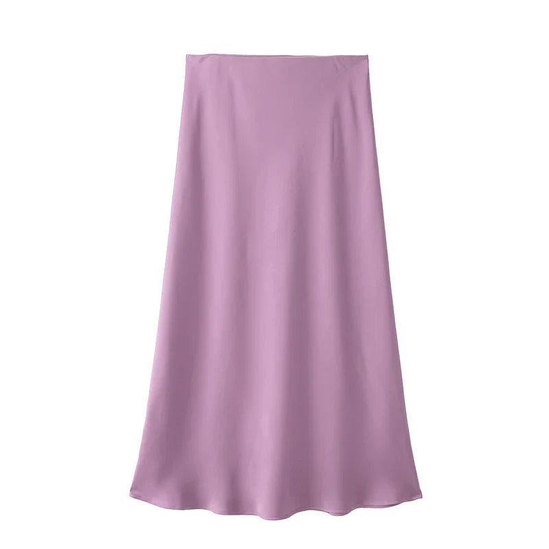 Satin Pleated Midi Skirt