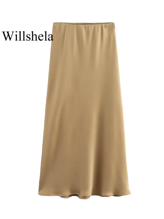 Satin Pleated Midi Skirt