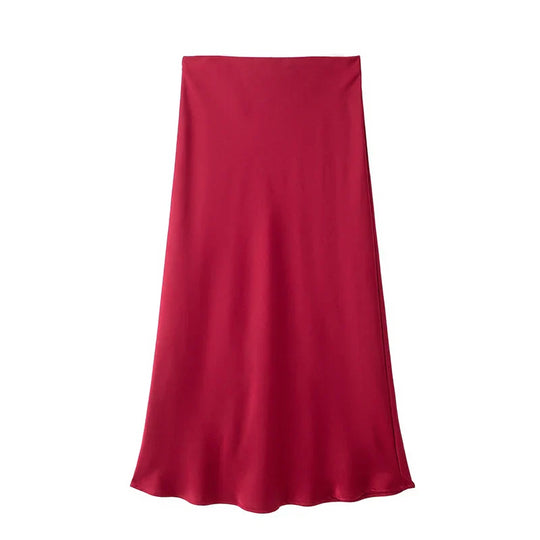 Satin Pleated Midi Skirt