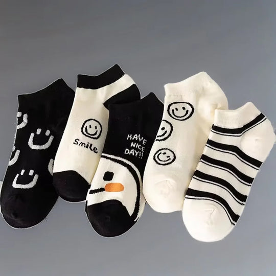 10 Pairs Men's Polyester Boat Socks - Black, White, Grey, Soft & Breathable